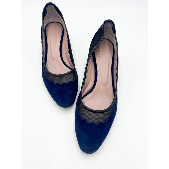 Chloe Shoes - Chloe Scallop Navy Suede Pump Size 39